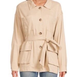 FRAME Belted Organic Linen Blend Cargo Jacket - Sand - XL - NWT